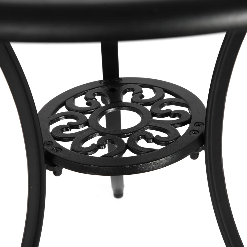 3-Piece Patio Bistro Set with Umbrella Hole, Environmental Protection Coating, All-Weather Cast Aluminum Table and Chairs for Garden, Black