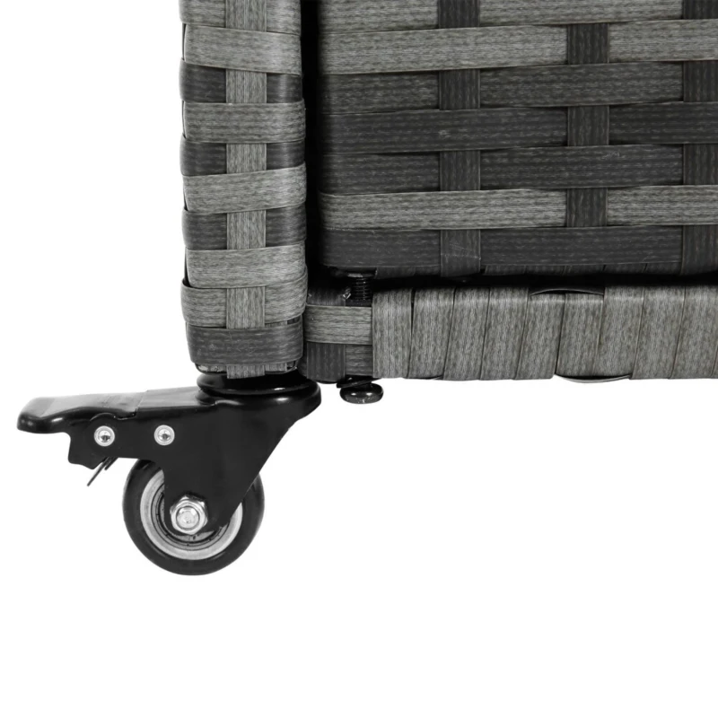 Outdoor Wicker Bar Cart with Wheels, Patio Wine Serving Cart, Rolling Rattan Beverage Bar Counter Table with Glass Top, 51" L x 20" W x 35" H, Aqua Gray