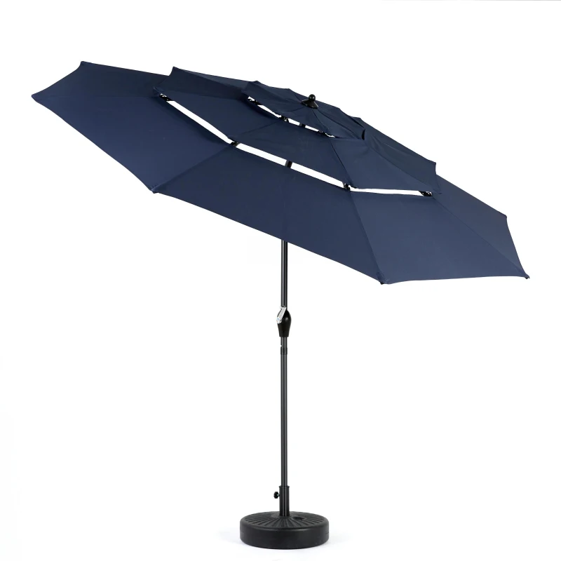 10ft 3-Tier Auto-Tilt Patio Umbrella with Crank System, Outdoor Market Table Pool Deck Umbrella, 116" L x 116" W x 98.5" H, Navy Blue