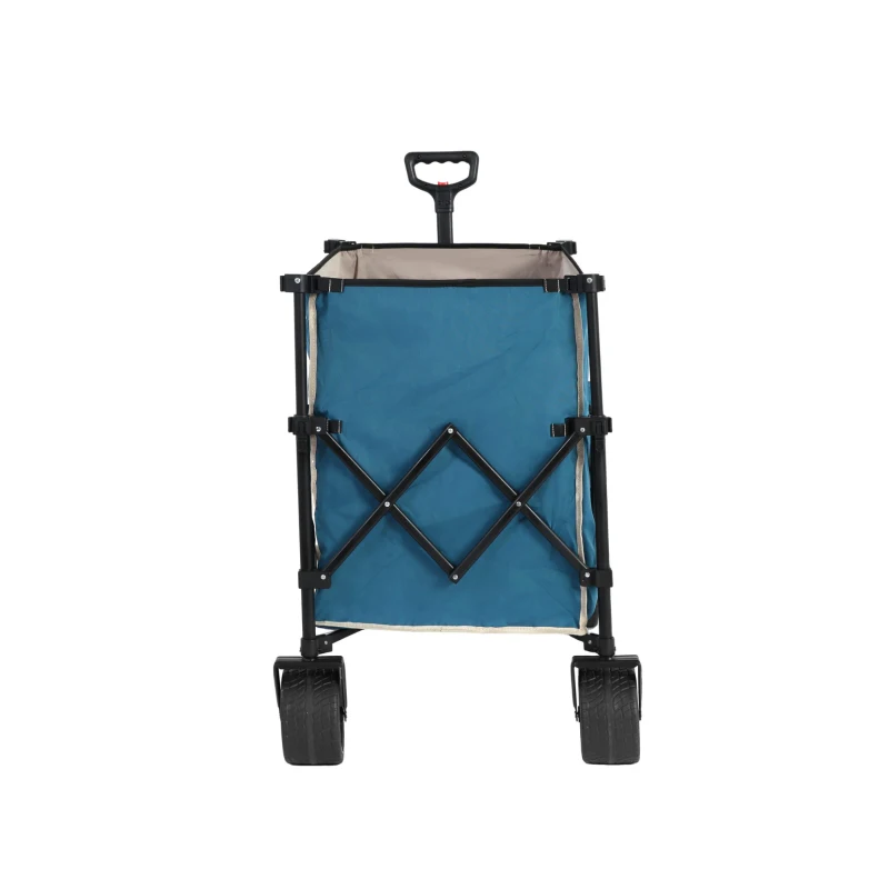 Collapsible Beach Wagon with All-Terrain Wheels, Automatic Rebound Handle, Utility Garden Cart with Drink Holders, 43" L x 21" W x 32.5" H, Blue
