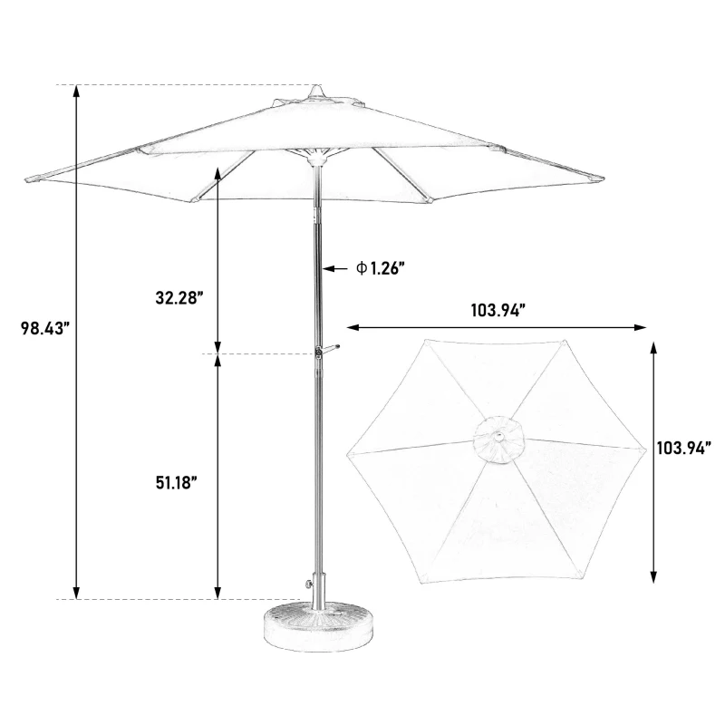 9ft Patio Umbrella with Push Button Tilt and Crank, Market Umbrella with 6 Steel Ribs, Base Not Included, 104" L x 104" W x 98.5" H, Orange