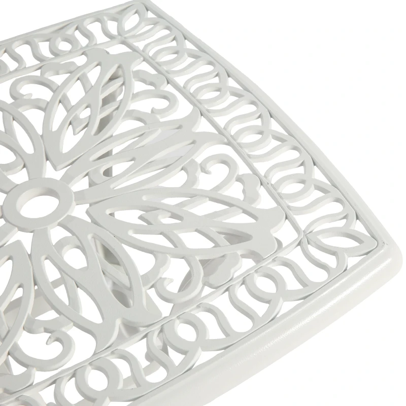 3-Piece Bistro Set with 2 Chairs and 1 Round Table, Adjustable Foot Caps, Classical Design, Rustproof Cast Aluminum Patio Furniture, White