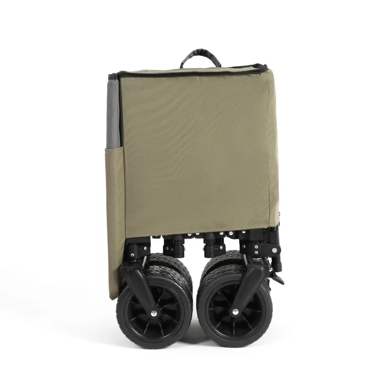 Foldable Extended Wagon with All-Terrain Wheels, Drink Holders, Heavy Duty 300L Folding Utility Cart, 53.5" L x 21" W x 40.5" H, Army Green
