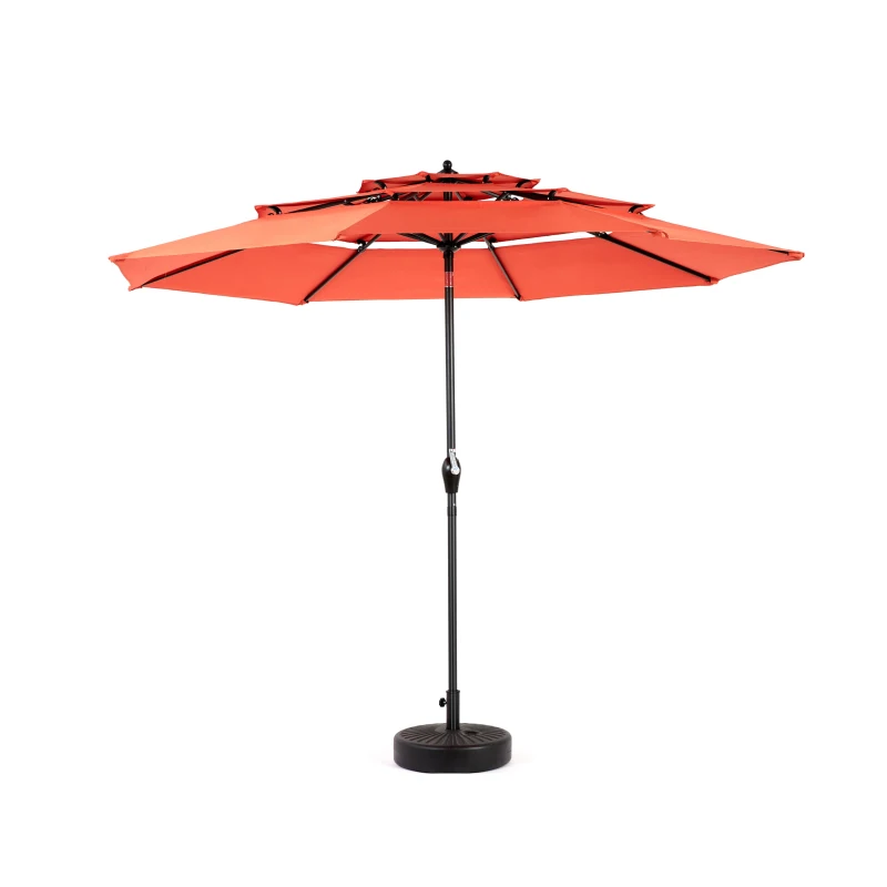 10 ft 3-Tier Auto-Tilt Patio Umbrella with Crank System, Outdoor Market Table Pool Deck Umbrella, 116" L x 116" W x 98.5" H, Orange