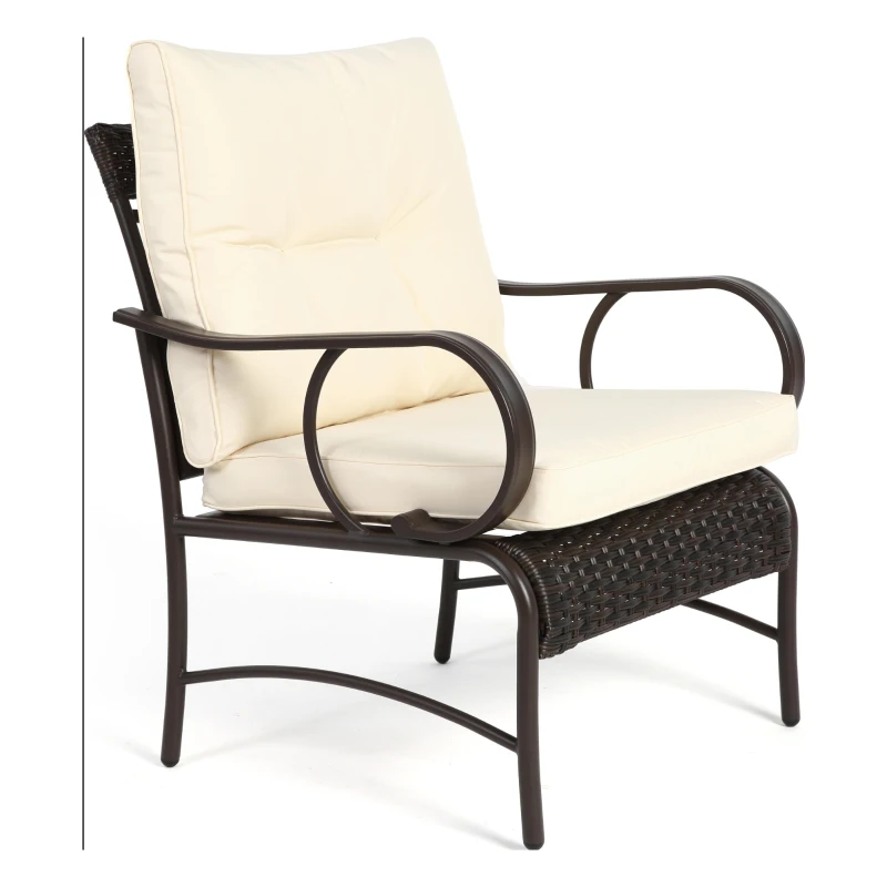 3-Piece Patio Set with Rust-Proof Steel Frame, Cushioned Seats, Outdoor Wicker Furniture with Rattan Chairs, Coffee Table, Brown+White