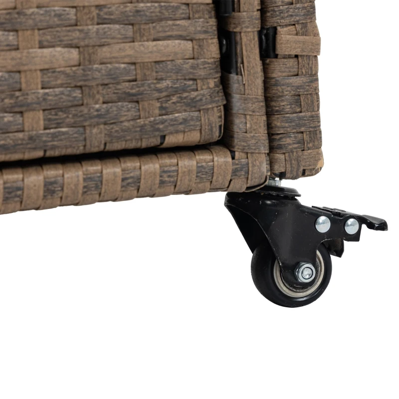 Outdoor Wicker Bar Cart with Wheels, Patio Wine Serving Cart with Glass Top and Storage Cabinet, 51" L x 20" W x 35.5" H, Light Brown