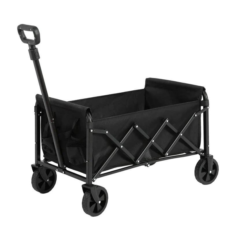 Lightweight Portable Heavy Duty Folding Beach Wagon with Wheels, Outdoor Utility Cart for Sports, Garden, 26" L x 16" W x 17.5" H, Black