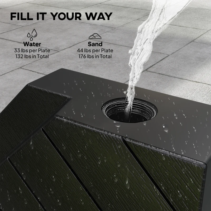 Outsunny Offset Umbrella Base Outdoor Umbrella Weights, 132 lb. Capacity Water or 176 lb. Capacity Sand, Black
