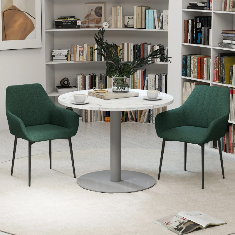 HOMCOM Dining Chairs Set of 2, Upholstered Linen Fabric Accent Chairs with Metal Legs, Dark Green