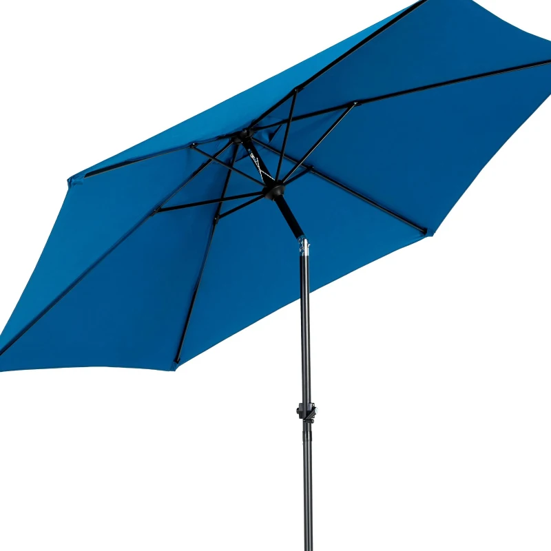 9ft Outdoor Patio Umbrella with Push Button Tilt, Crank, Market Umbrella with 6 Steel Ribs, Base Not Included, 104" L x 104" W x 98.5" H, Dark Blue