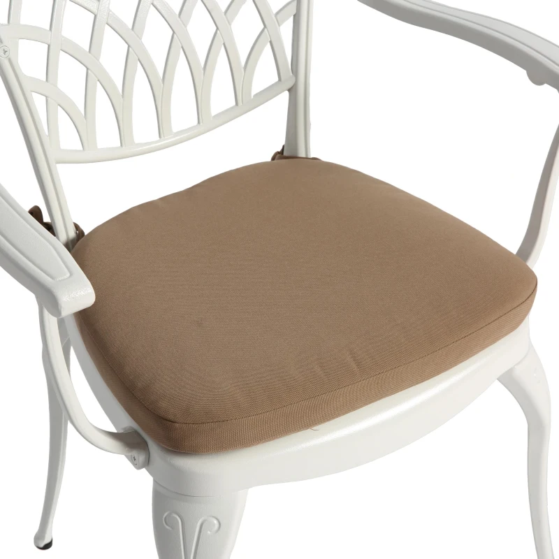 3-Piece Patio Bistro Set with Cushions, Umbrella Hole, Adjustable Foot Caps, All-Weather Cast Aluminum Table and Chairs for Garden, Balcony, White