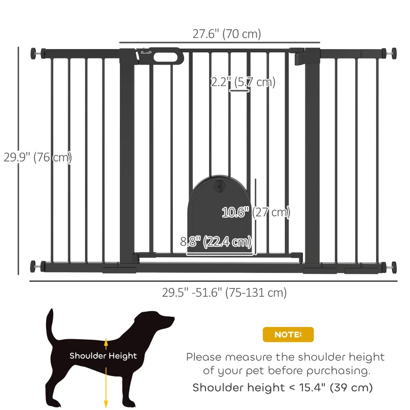PawHut 30"-52" Extra Wide Pet Gate Barrier with Small Door, 30"H Dog Gate with Safety Gate Barrier, Stair Pressure Fit, Black