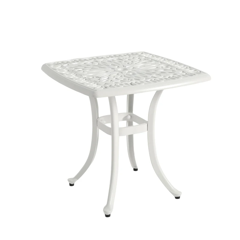 3-Piece Bistro Set with 2 Chairs and 1 Round Table, Adjustable Foot Caps, Classical Design, Rustproof Cast Aluminum Patio Furniture, White