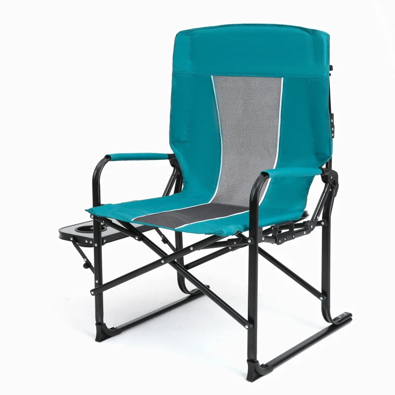 Camping Director's Chair with Side Table and Pocket, Steel Frame, Heavy Duty Oversized Portable Folding Chair, 25" L x 27.5" W x 43.5" H, Blue