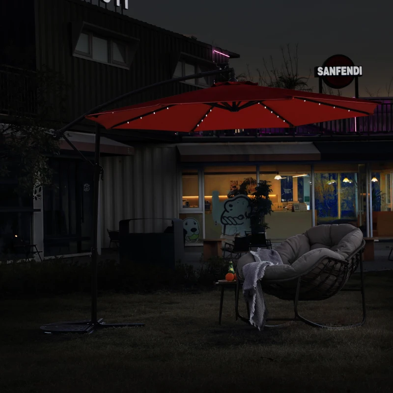 10ft Solar LED Offset Hanging Market Patio Umbrella with Easy Adjustment, Enhanced Stability, Steel Frame, 8 Ribs, 116" L x 116 W x 83" H, Orange