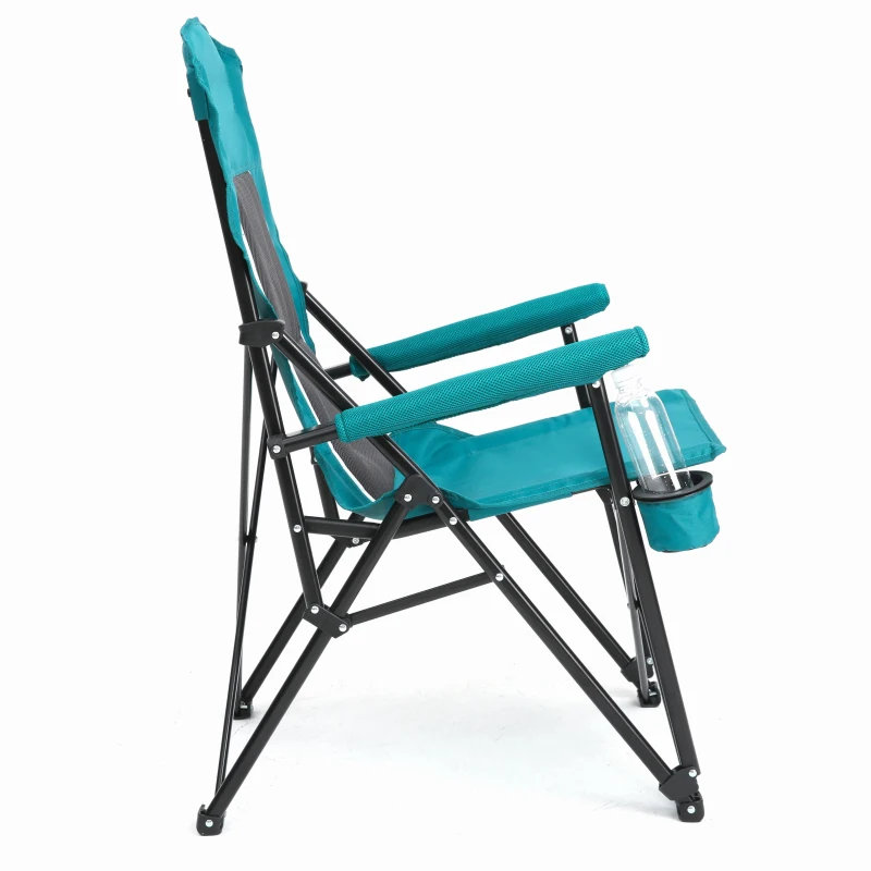 High Back Heavy Duty Lawn Chair with Cup Holder, Portable Collapsible Chair, Supports 250 lbs, Steel Frame, 22.5" L x 25.5" W x 41" H, Blue