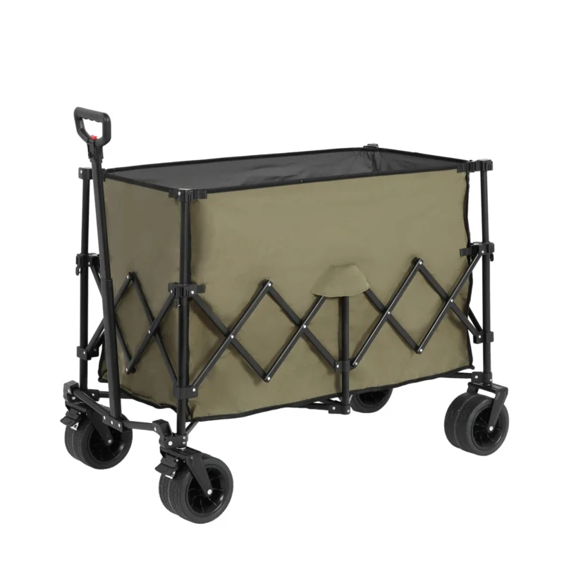 Collapsible Beach Wagon with All-Terrain Wheels, Quick Setup and Folding Utility Cart with Drink Holders, 43" L x 21" W x 32.5" H, Army Green