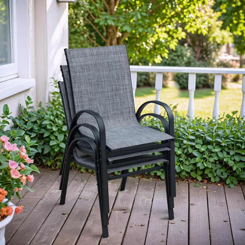 4-Piece Patio Chairs Set with Textilene Fabric, Armrest and High Backrest, Camping Chairs for Garden, Beach, Yard, 24.5" L x 24.5" W x 38" H, Gray