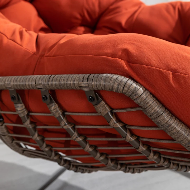 Outdoor Rattan Rocking Chair with Padded Cushion, Hand-Woven Recliner, Ergonomic Design, Steel Frame, 44" L x 37" W x 31.5" H, Orange