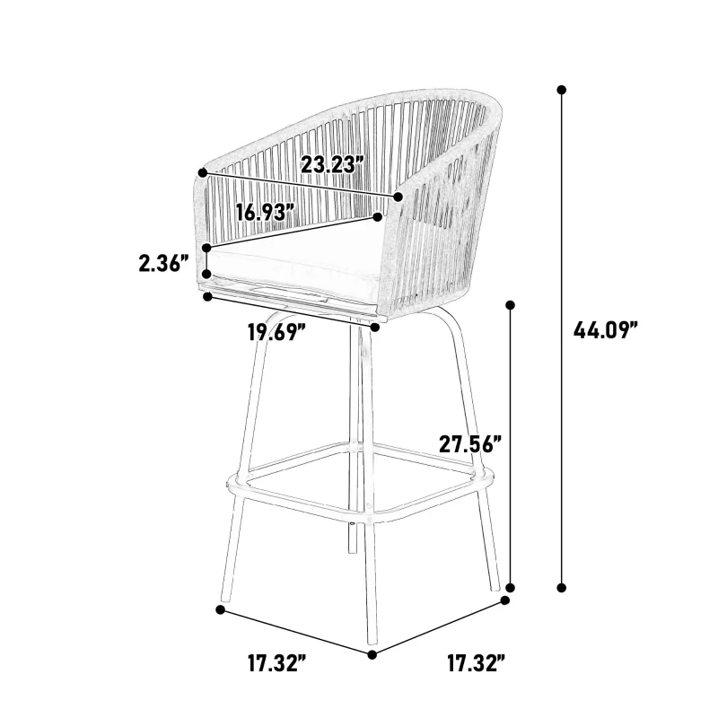 Set of 4 Outdoor Bar Stools with Armrests and Backrest, All Weather PE Rattan Bar Chairs with Steel Frame, 23" L x 17.5" W x 44" H, Gray