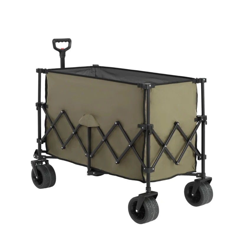 Collapsible Beach Wagon with All-Terrain Wheels, Quick Setup and Folding Utility Cart with Drink Holders, 43" L x 21" W x 32.5" H, Army Green