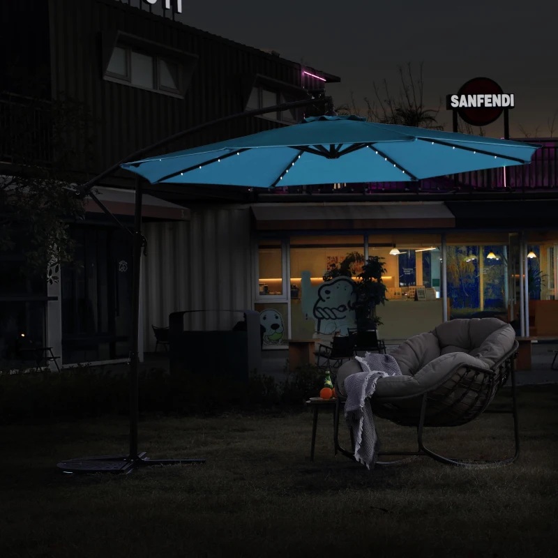 10ft Solar LED Offset Hanging Market Patio Umbrella with Enhanced Stability, Steel Frame, Easy Adjustment, 116" L x 116 W x 83" H, Light Green