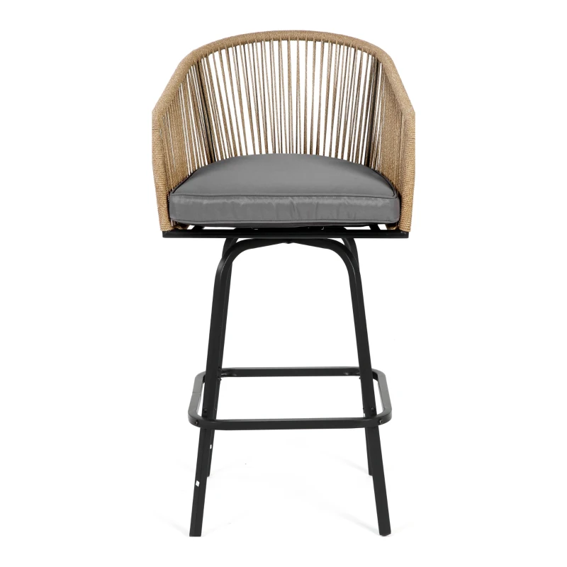 3-Piece Outdoor Bar Set with Ecoating Technology, Innovative Sling Fabric, Patio Bar Table and Swivel Chairs with DPC Wood-Like Top, Gray