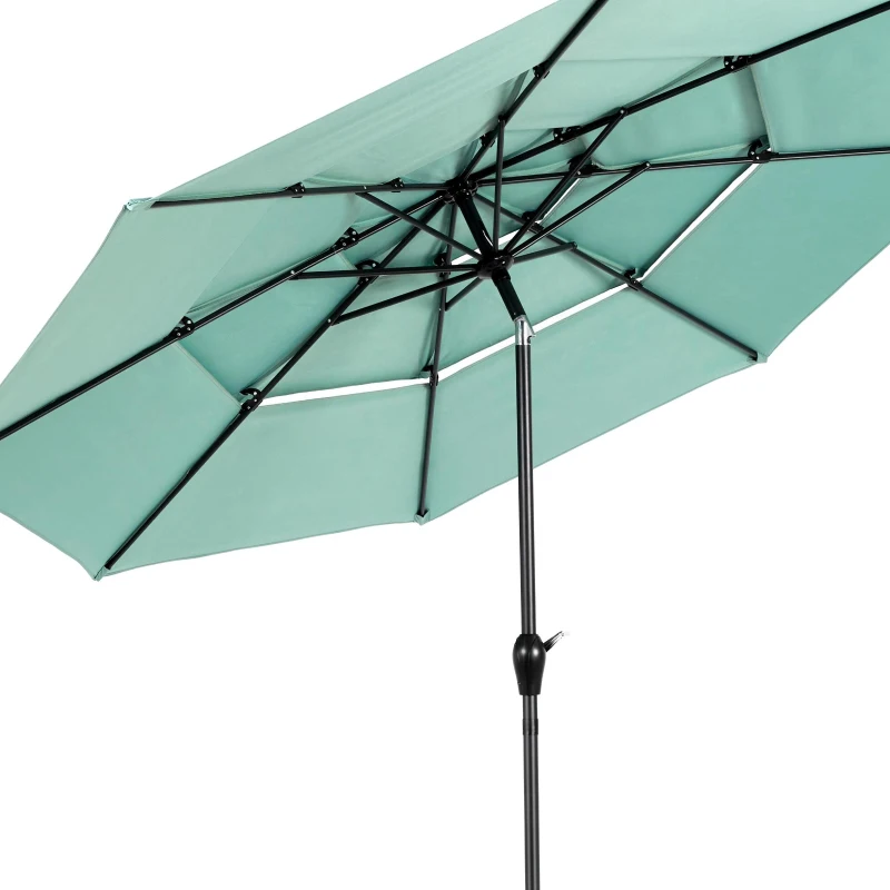 10ft 3-Tier Auto-Tilt Patio Umbrella with 8 Steel Ribs, Crank System, Aluminum Outdoor Market Umbrella, 116" L x 116" W x 98.5" H, Light Green