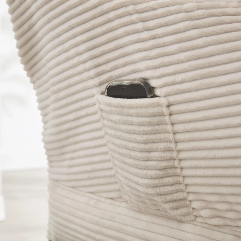 Ergonomic Lazy Chair with Ottoman, Armrests and Side Pocket, Steel Frame, Modern Lounge Accent Chair, 31.5" L x 25" W x 37.5" H, White