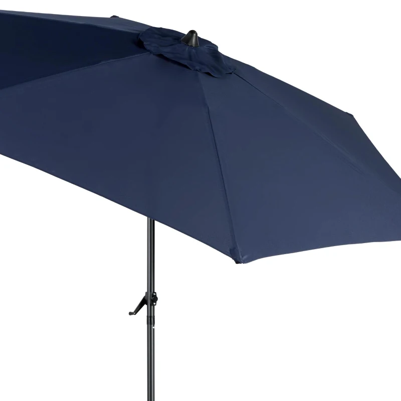 9ft Outdoor Patio Umbrella with Push Button Tilt and Crank, Market Umbrella with 6 Steel Ribs, 104" L x 104" W x 98.5" H, Navy Blue