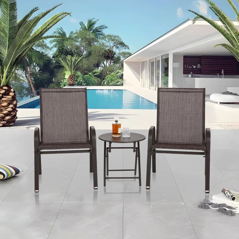 2-Piece Patio Chairs with Breathable Textilene Fabric, High Backrest and Armrest, Space-Saving Camping Chairs, 24.5" L x 24.5" W x 38" H, Brown