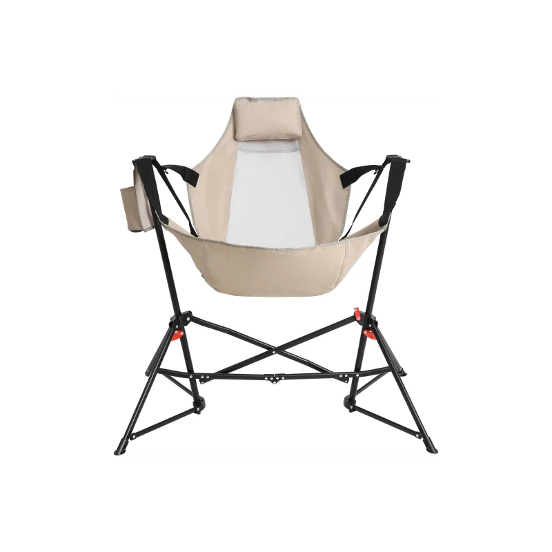 Hammock Camping Chair with Adjustable Back, Pillow, Folding Portable Rocking Chair with Cup Holder, Carry Bag, 38" L x 35" W x 42" H, Khaki