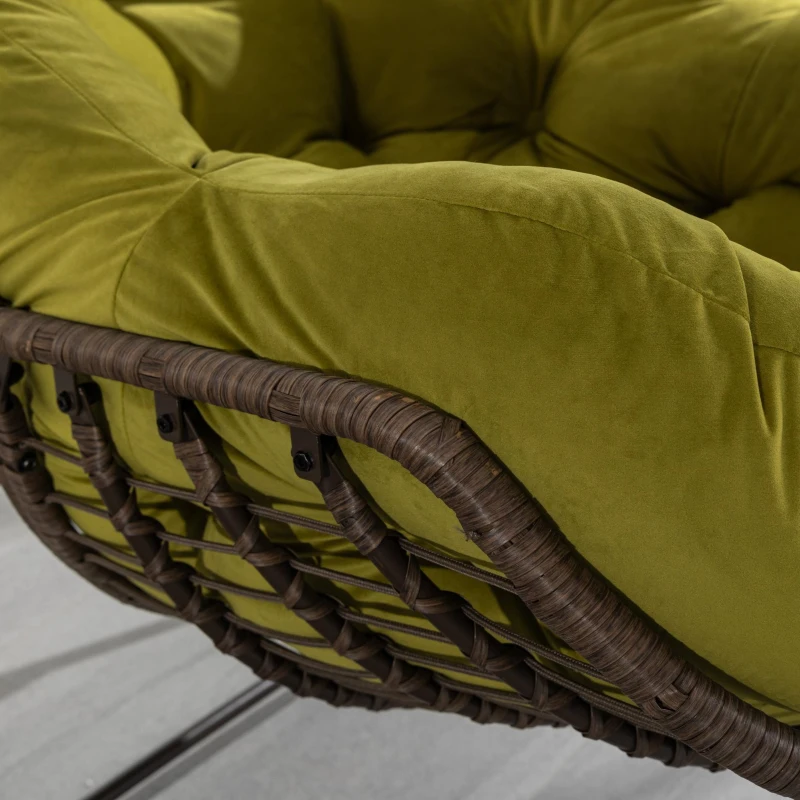 Outdoor Rattan Rocking Chair with Padded Cushion, Oversized Recliner Rocker for Porch, Patio, Living Room, Garden, 44" L x 37" W x 31.5" H, Olive