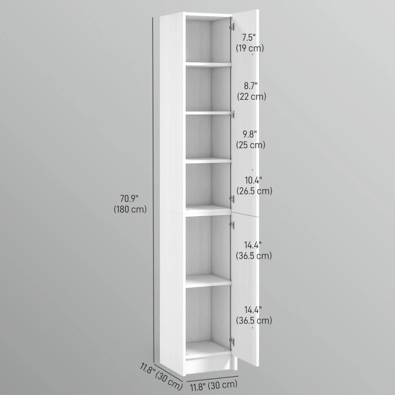 HOMCOM Freestanding Tall Bathroom Storage Cabinet with Adjustable Shelves, Bathroom Organizer, White Wood Grain