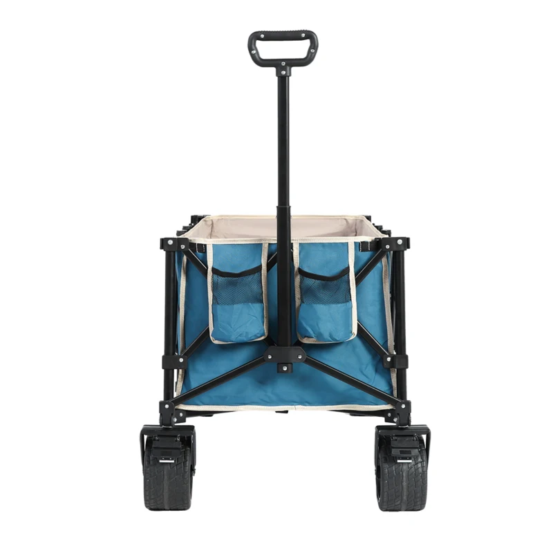 Foldable Extended Wagon with Big All-Terrain Beach Wheels, Folding Utility Garden Cart with Drink Holders, 53.5" L x 21" W x 40.5" H, Blue