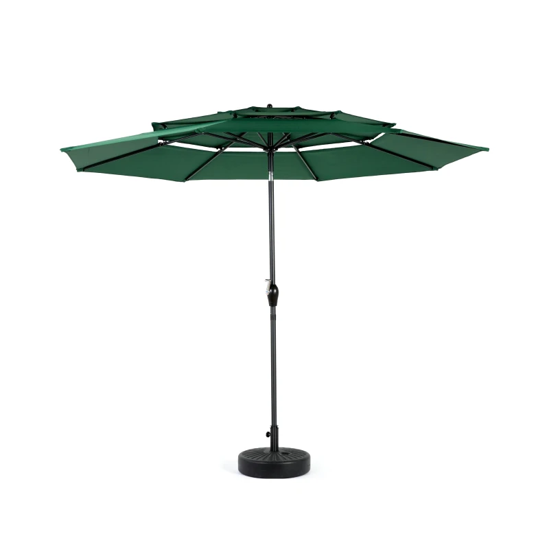 3-Tier Auto-Tilt Patio Umbrella with Crank System, 8 Ribs Support, Outdoor Market Table Pool Deck Umbrella, 116" L x 116" W x 98.5" H, Dark Green