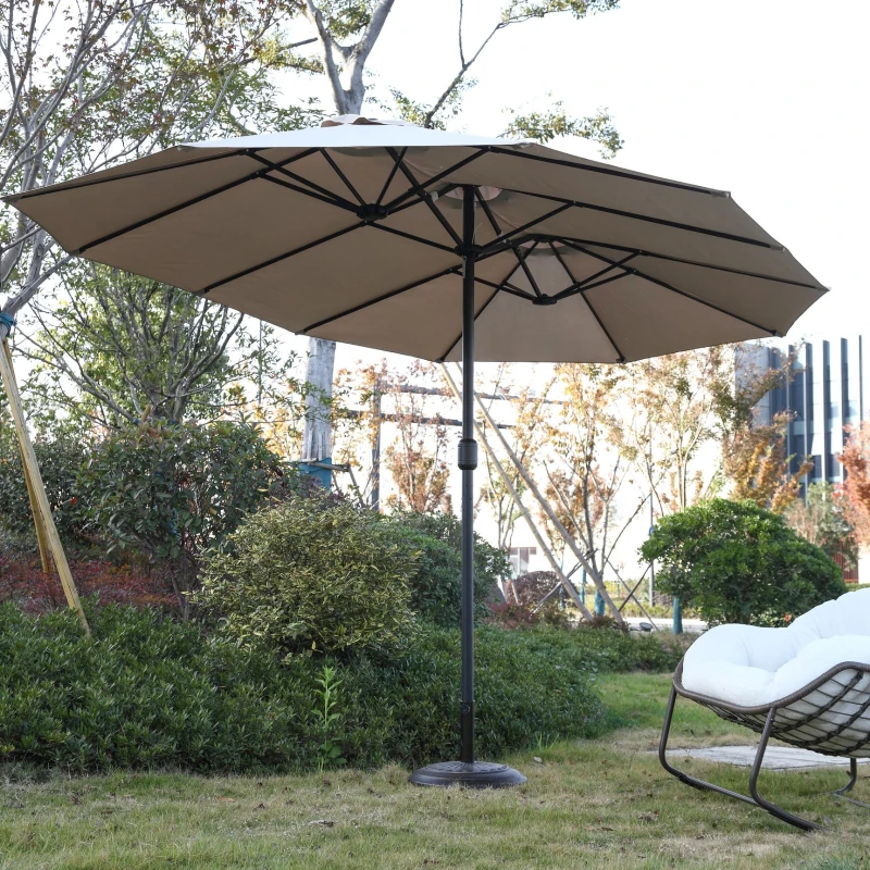 14.8 ft Double-Sided Outdoor Patio Umbrella with Convenient Crank System, Large Rectangular Design with Sturdy Steel Frame, 178.5" L x 105'' W x 100.5" H, khaki