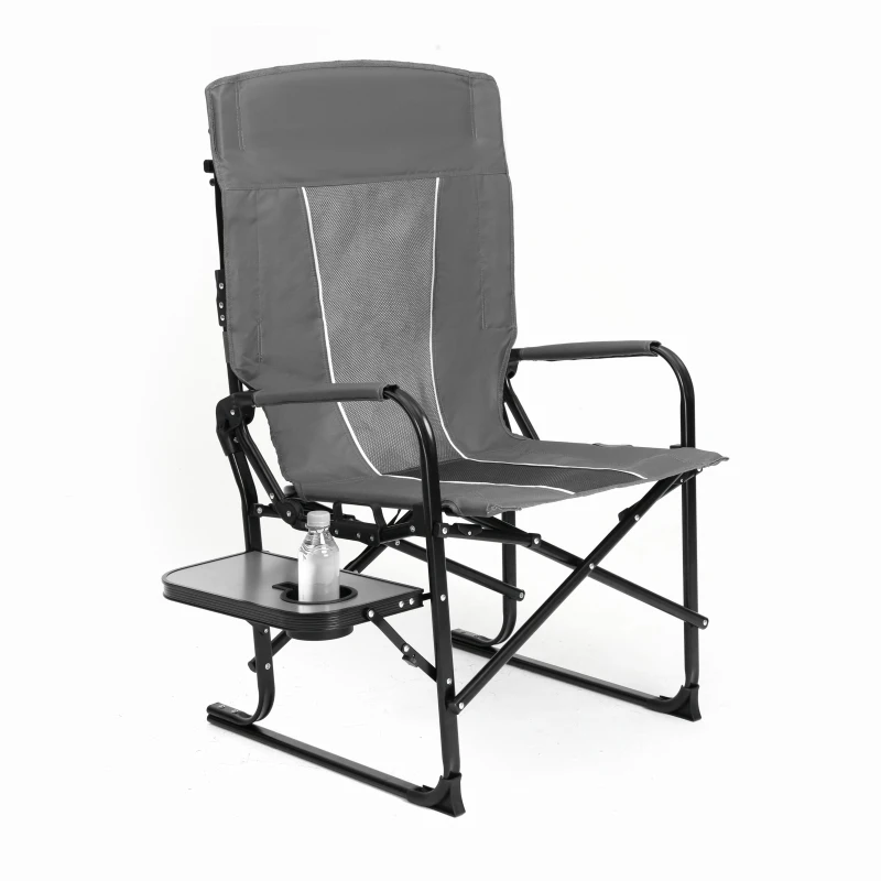 Camping Director's Chair with Side Table and Pocket, Steel Frame, Heavy Duty Oversized Portable Folding Chair, 25" L x 27.5" W x 43.5" H, Gray
