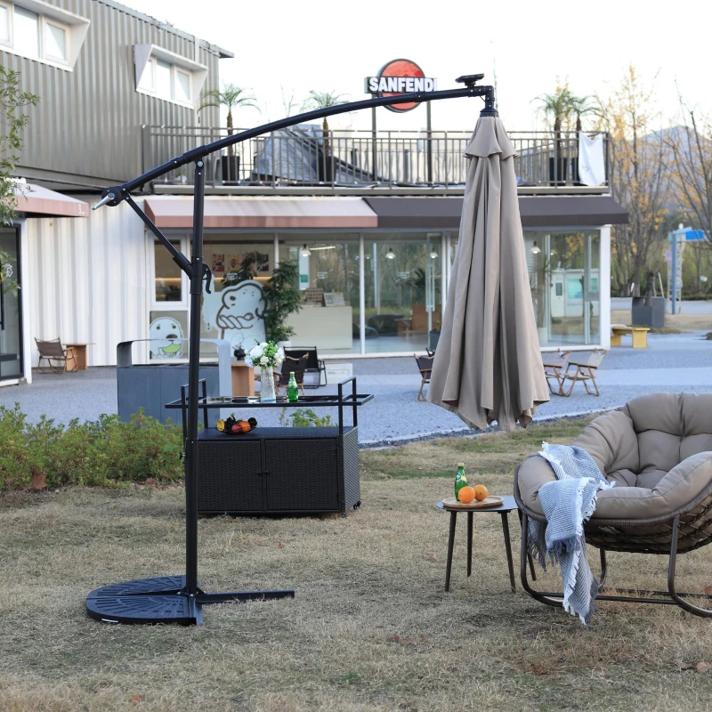 10ft Solar LED Offset Hanging Market Patio Umbrella with Steel Frame, Easy Adjustment and Enhanced Stability, 116" L x 116 W x 83" H, khaki
