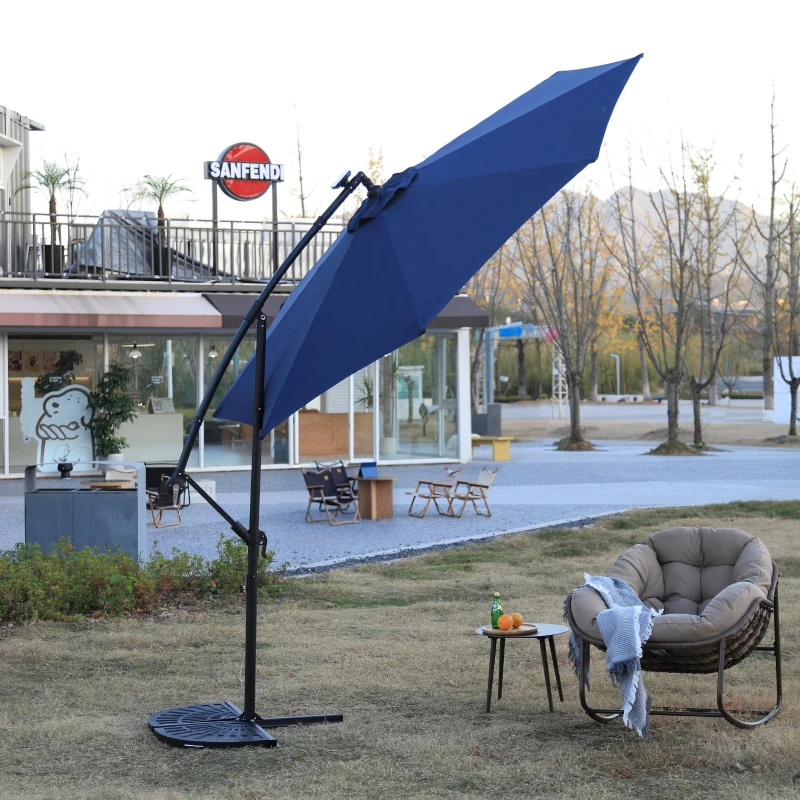 10ft Solar LED Offset Hanging Market Patio Umbrella with Easy Adjustment and Enhanced Stability, Steel Frame, 116" L x 116 W x 83" H, Navy Blue