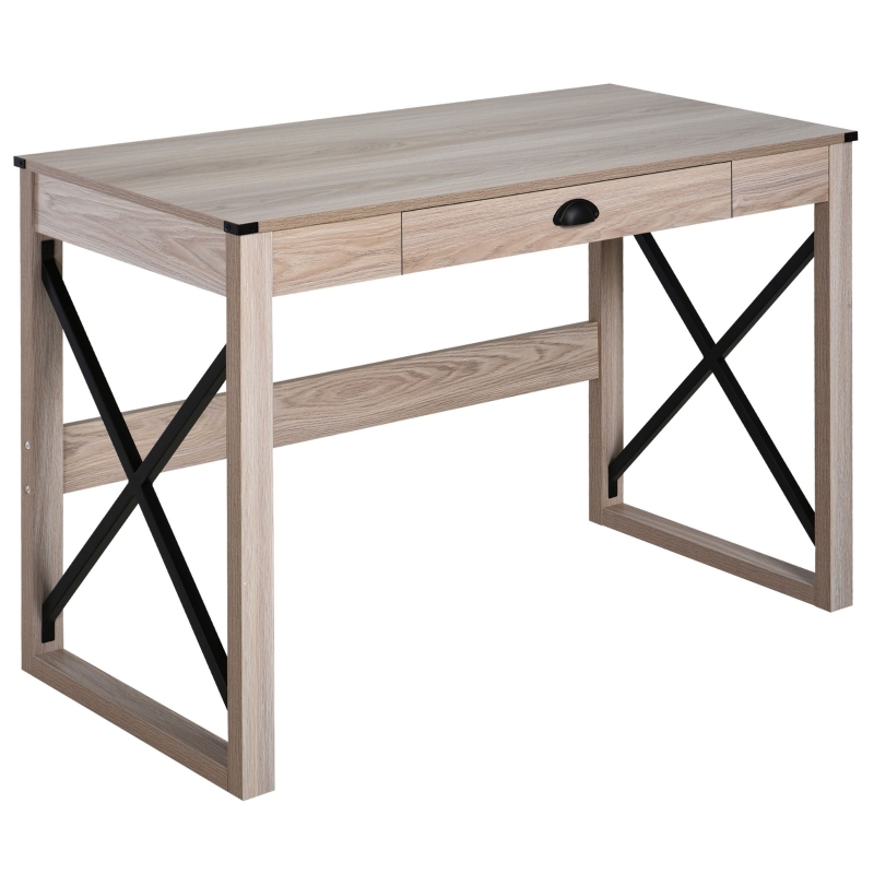 HOMCOM 44 inch Home Office Computer Desk, Rustic Writing Desk, Farmhouse Workstation with Storage Drawer, X-Frame