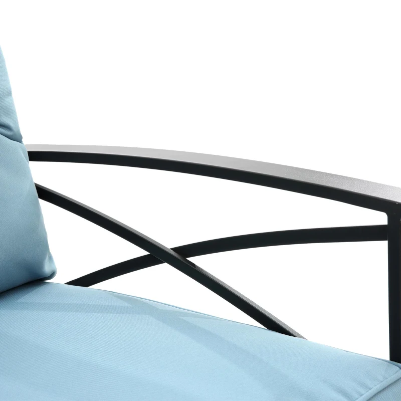 3-Piece Outdoor Rocking Rattan Chair Set with Steel Frame, Includes Table and Cushions, 29" L x 25.5" W x 31" H, Blue