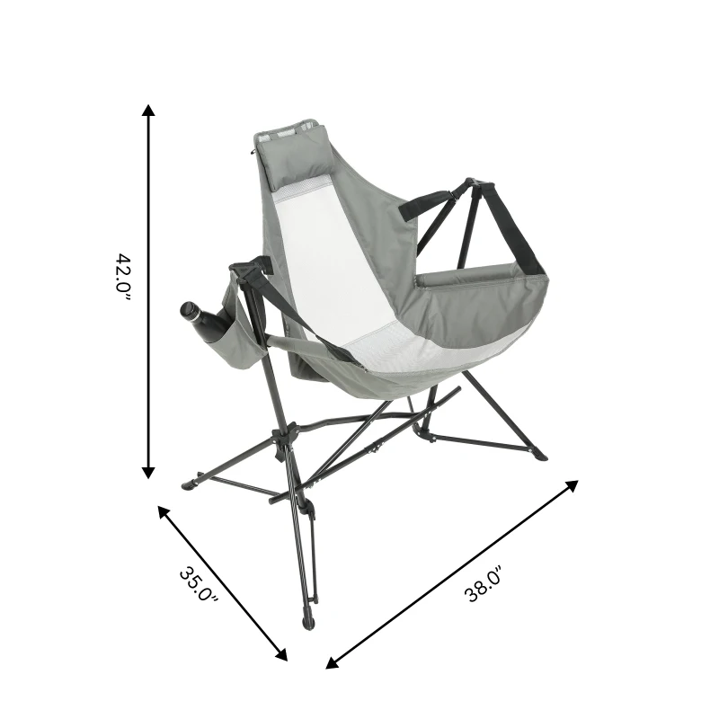 Steel Folding Hammock Camping Chair with Portable Rocking Design, Sturdy and Durable, Supports Up to 250 lbs, 35"L x 38"W x 42"H, Gray