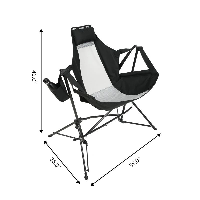 Hammock Camping Chair with Cup Holder and Carry Bag, Folding Portable Rocking Chair with Adjustable Back, 38" L x 35" W x 45" H, Black