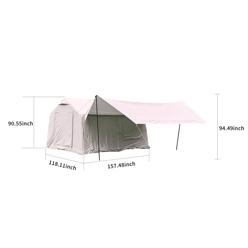 Inflatable Camping Tent with Canopy, Hand Pump, Waterproof and Windproof Air Glamping Tent for 7-8 People, 157.5" L x 118" W x 94.5" H, Beige