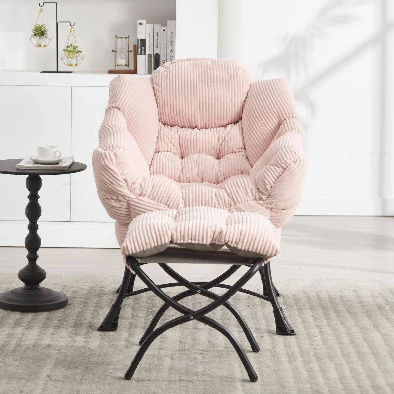 Ergonomic Lazy Chair with Ottoman, Armrests and Side Pocket, Lounge Accent Chair with Steel Frame, 31.5" L x 25" W x 37.5" H, Pink