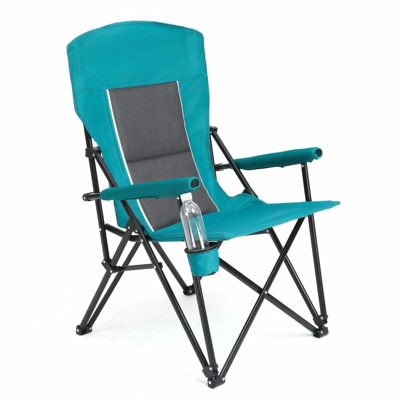 High Back Heavy Duty Lawn Chair with Cup Holder, Portable Collapsible Chair, Supports 250 lbs, Steel Frame, 22.5" L x 25.5" W x 41" H, Blue