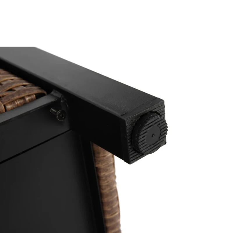 Outdoor Kitchen Wicker Island Rolling Cart with Wheels, Storage Cabinet, Steel Extended Table Top, Side Handle, 47" L x 20" W x 33.5" H, Brown