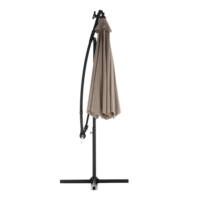 10ft Solar LED Offset Hanging Market Patio Umbrella with Steel Frame, Easy Adjustment and Enhanced Stability, 116" L x 116 W x 83" H, khaki