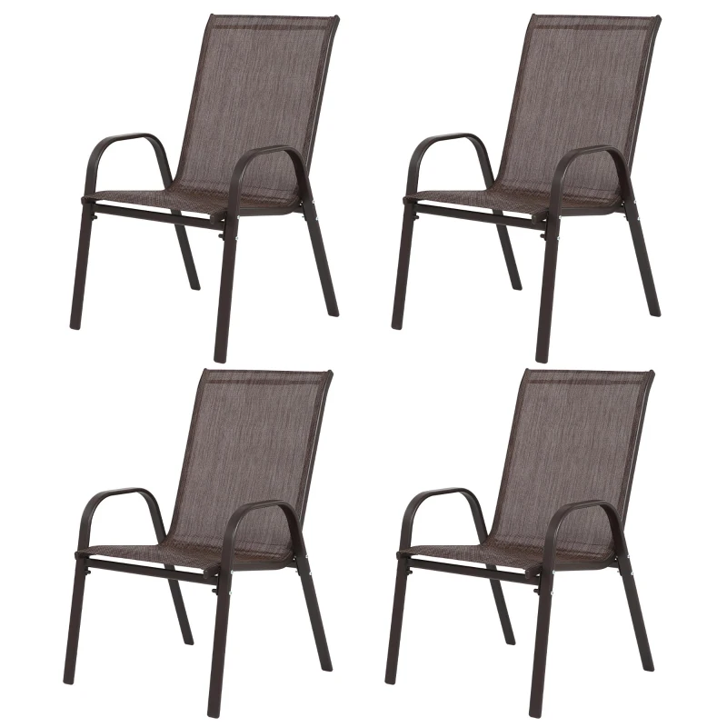 4-Piece Patio Chairs Set with Breathable Textilene Fabric, Armrests and Backrest, Camping Chairs for Garden, Pool, 24.5" L x 24.5" W x 38" H, Brown